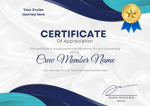 Personalised Cruise Crew Appreciation Certificate